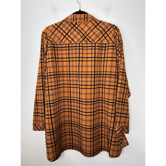 Susan Graver Women Top Tunic Weekend Plaid Amber Black Button Down Size 1XLP - Picture 5 of 9